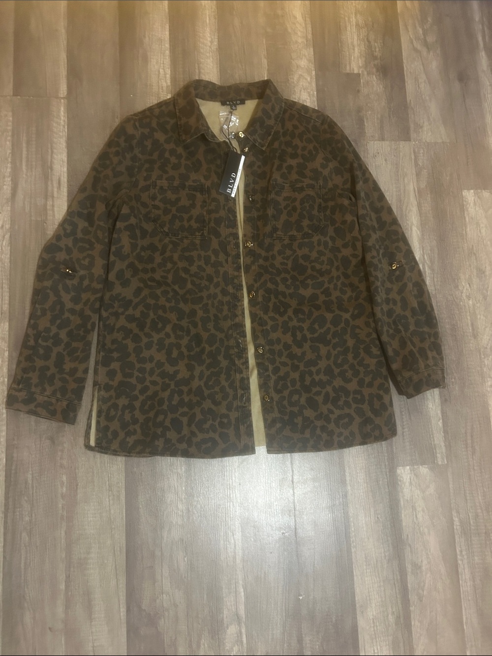 BLVD Women’s Shacket Brown Leopard-Print 100% Cotton Size Large